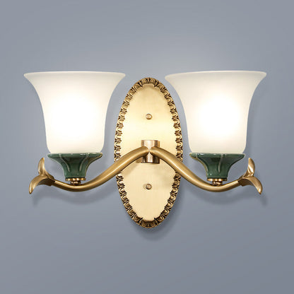 Vivolux | Frosted Glass Messing Wandlamp Bell 1/2-Licht Vintage Wandmontage Lichtarmatuur met Elliptische Achterplaat voor Entrée