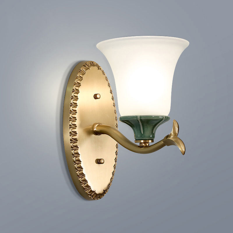 Vivolux | Frosted Glass Messing Wandlamp Bell 1/2-Licht Vintage Wandmontage Lichtarmatuur met Elliptische Achterplaat voor Entrée