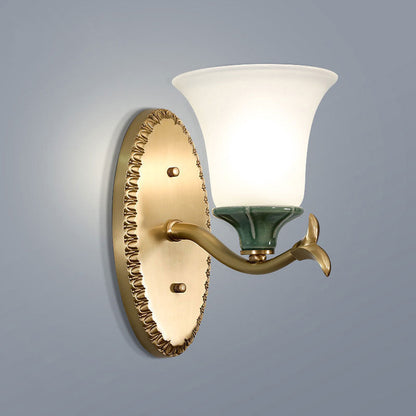 Vivolux | Frosted Glass Messing Wandlamp Bell 1/2-Licht Vintage Wandmontage Lichtarmatuur met Elliptische Achterplaat voor Entrée