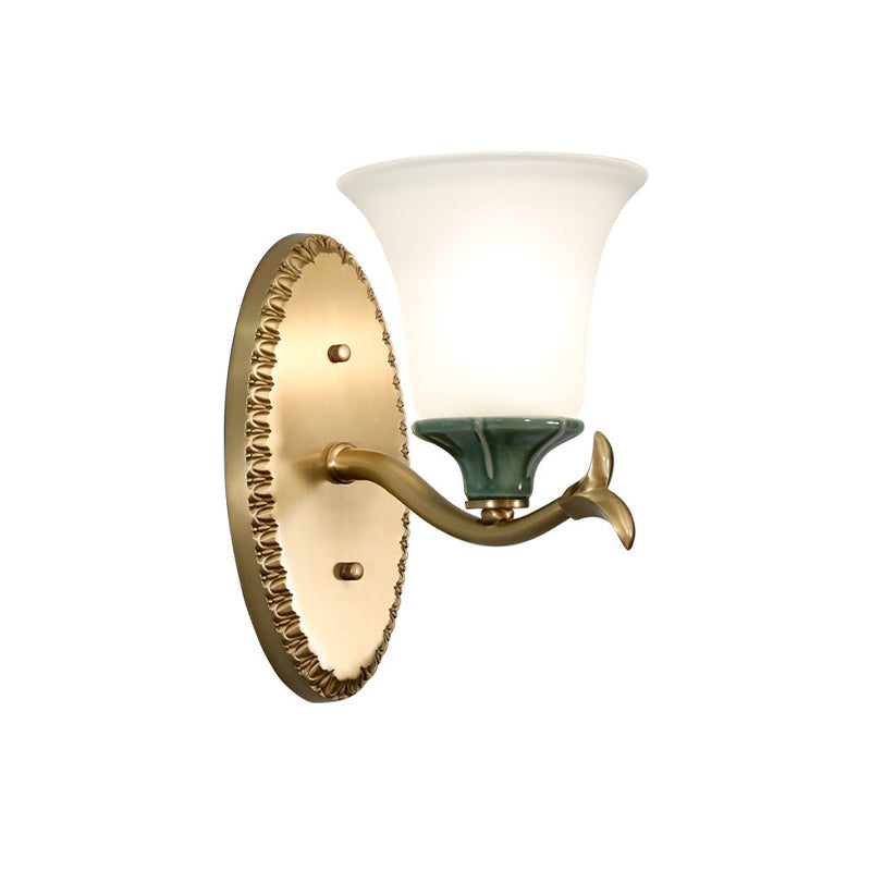 Vivolux | Frosted Glass Messing Wandlamp Bell 1/2-Licht Vintage Wandmontage Lichtarmatuur met Elliptische Achterplaat voor Entrée