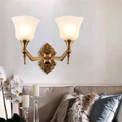 Vivolux | Traditionelle Flared Wandmontierte Lampe 1/2-Licht Ein gefrosteter Glasschirm Wand Scone Licht in Gold für Badezimmer