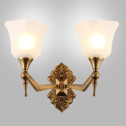Vivolux | Traditionelle Flared Wandmontierte Lampe 1/2-Licht Ein gefrosteter Glasschirm Wand Scone Licht in Gold für Badezimmer