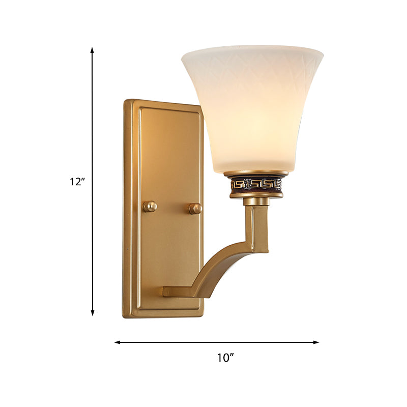 Vivolux | Vintage Flared Wandlamp 1 Licht Witte Glas Wandlamp Verlichting met Rechthoekige Achterplaat in Goud voor Entree