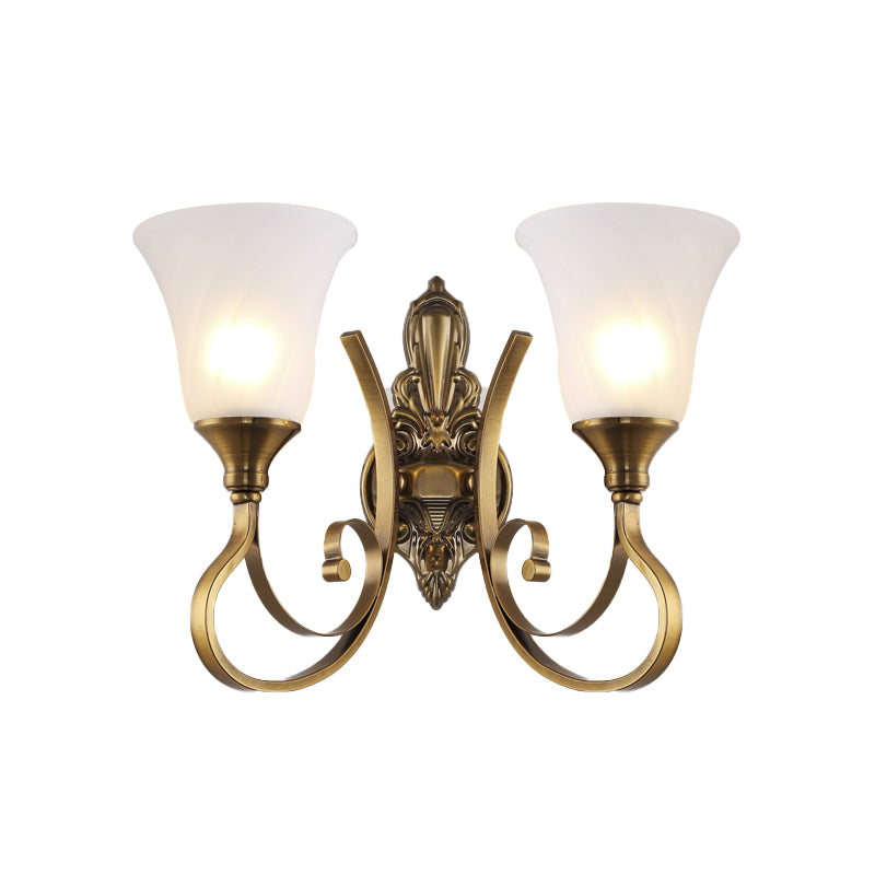 Vivolux | Retro Bell Wandlamp 1/2-Licht Frosted Glas Wandboutique Licht met Metalen Gebogen Arm in Goud voor Veranda