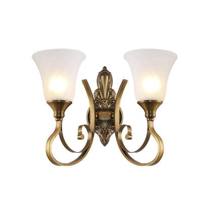 Vivolux | Retro Bell Wandlamp 1/2-Licht Frosted Glas Wandboutique Licht met Metalen Gebogen Arm in Goud voor Veranda