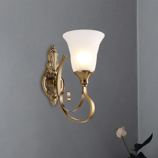 Vivolux | Retro Bell Wandlamp 1/2-Licht Frosted Glas Wandboutique Licht met Metalen Gebogen Arm in Goud voor Veranda
