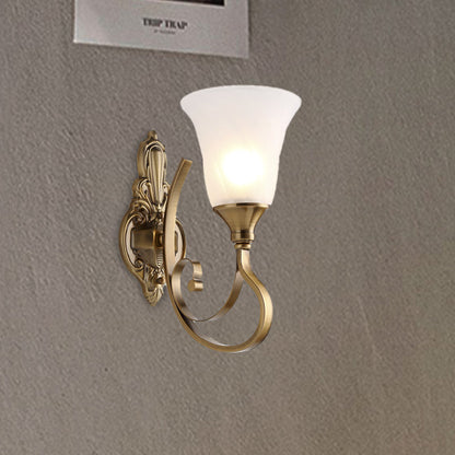 Vivolux | Retro Bell Wandlamp 1/2-Licht Frosted Glas Wandboutique Licht met Metalen Gebogen Arm in Goud voor Veranda