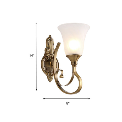 Vivolux | Retro Bell Wandlamp 1/2-Licht Frosted Glas Wandboutique Licht met Metalen Gebogen Arm in Goud voor Veranda
