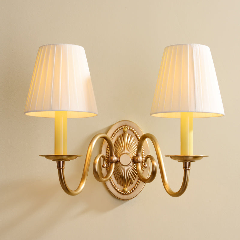 Vivolux | Minimalisme Kaarsenhouder Wandmontage Licht Metaal Wandverlichting met Emmer Stoffen Lampenkap in Messing