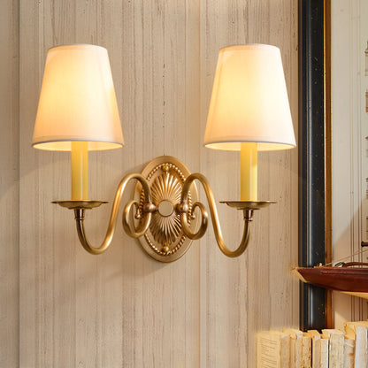 Vivolux | Minimalisme Kaarsenhouder Wandmontage Licht Metaal Wandverlichting met Emmer Stoffen Lampenkap in Messing