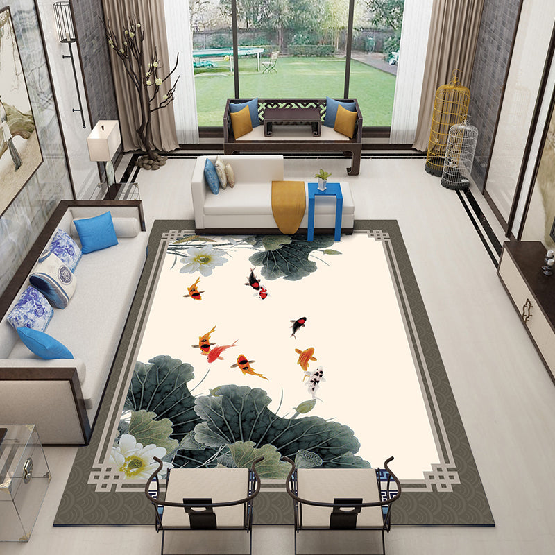 Vivolux | Klassischer Zen Druck Teppich Mehrfarbiger Chinesischer Teppich Polypropylen Anti-Rutsch Rückseite Haustierfreundlich Fleckenresistenter Teppich für Zuhause