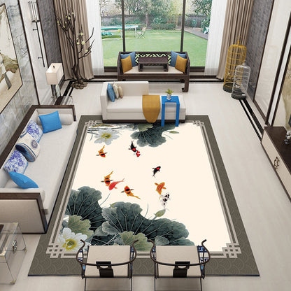 Vivolux | Klassischer Zen Druck Teppich Mehrfarbiger Chinesischer Teppich Polypropylen Anti-Rutsch Rückseite Haustierfreundlich Fleckenresistenter Teppich für Zuhause