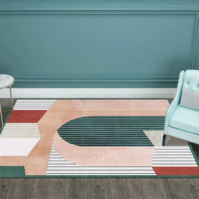 Vivolux | Kreativer geometrischer Farbblockteppich Mehrfarbiger nordischer Teppich synthetisch rutschfest fleckenresistent maschinenwaschbar Teppich für Zuhause