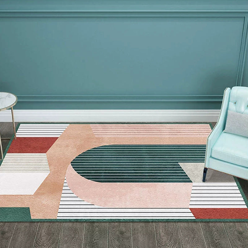 Vivolux | Kreativer geometrischer Farbblockteppich Mehrfarbiger nordischer Teppich synthetisch rutschfest fleckenresistent maschinenwaschbar Teppich für Zuhause