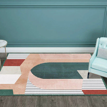 Vivolux | Kreativer geometrischer Farbblockteppich Mehrfarbiger nordischer Teppich synthetisch rutschfest fleckenresistent maschinenwaschbar Teppich für Zuhause