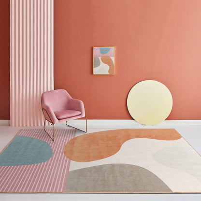 Vivolux | Multi Color Modernist Teppich Synthetik Morandi Farbblock Abstrakter Teppich Waschbar Fleckenresistent Anti-Rutsch Teppich zur Dekoration