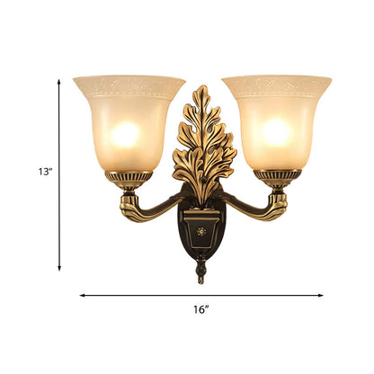 Vivolux | Bell Schlafzimmer Wandleuchte Rustikal Gefrostetes Glas 1/2-Licht Schwarz-Gold Wandlampe mit geschnitztem Arm