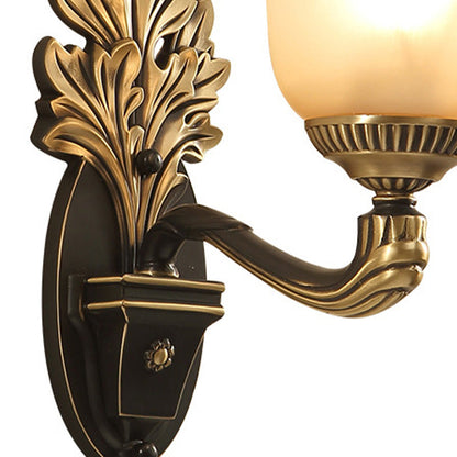 Vivolux | Bell Schlafzimmer Wandleuchte Rustikal Gefrostetes Glas 1/2-Licht Schwarz-Gold Wandlampe mit geschnitztem Arm