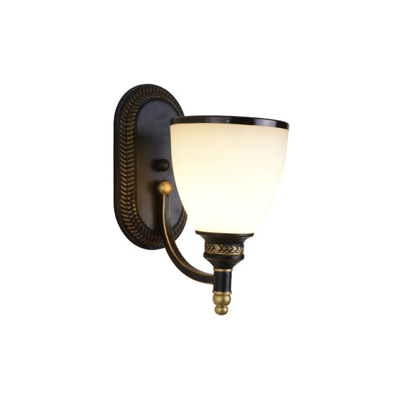 Vivolux | Metalen Koepel Wandlamp Vintage Stijl 1/2-Kop Woonkamer Wandlamp met Witte Glas in Zwart