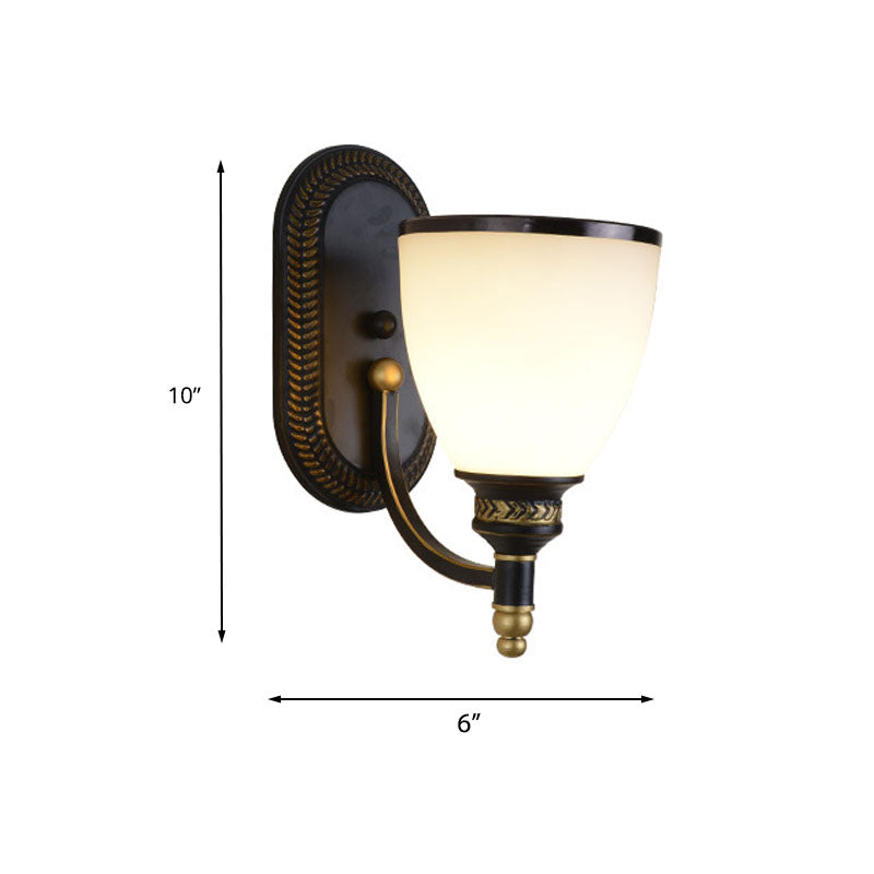 Vivolux | Metalen Koepel Wandlamp Vintage Stijl 1/2-Kop Woonkamer Wandlamp met Witte Glas in Zwart