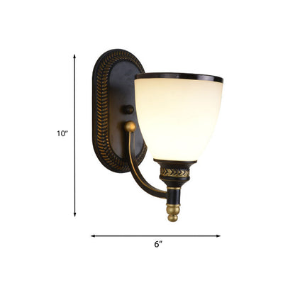 Vivolux | Metalen Koepel Wandlamp Vintage Stijl 1/2-Kop Woonkamer Wandlamp met Witte Glas in Zwart