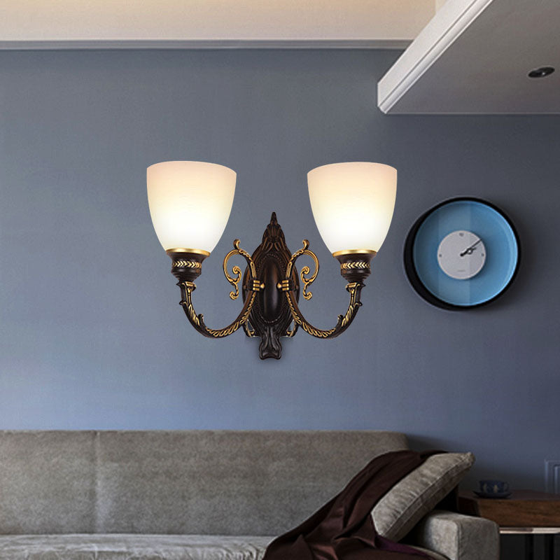 Vivolux | Bowl Frosted Glass Wandverlichting Retro 1/2-Licht Slaapkamer Wandlamp in Zwart