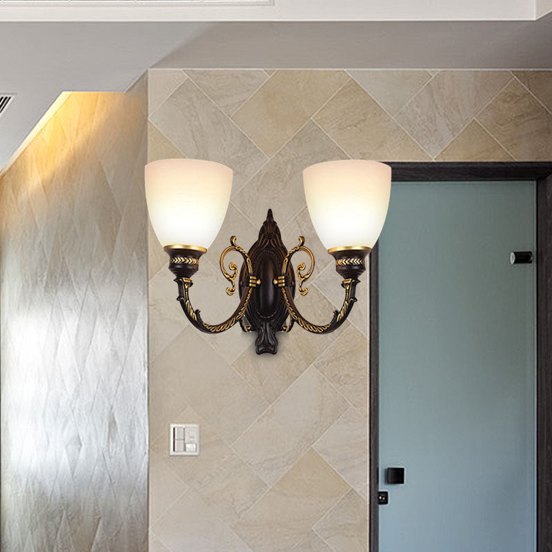 Vivolux | Bowl Frosted Glass Wandverlichting Retro 1/2-Licht Slaapkamer Wandlamp in Zwart