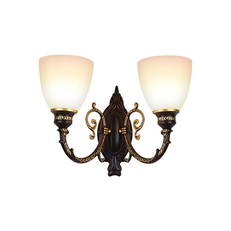 Vivolux | Bowl Frosted Glass Wandverlichting Retro 1/2-Licht Slaapkamer Wandlamp in Zwart