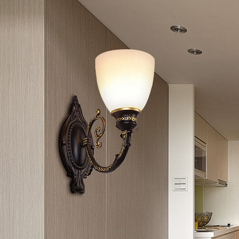 Vivolux | Bowl Frosted Glass Wandverlichting Retro 1/2-Licht Slaapkamer Wandlamp in Zwart