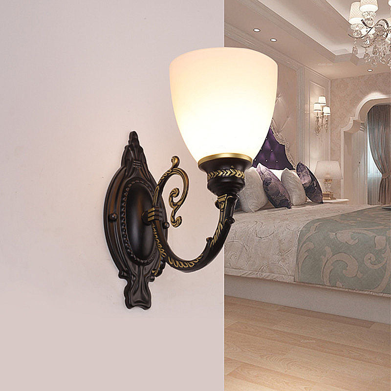 Vivolux | Bowl Frosted Glass Wandverlichting Retro 1/2-Licht Slaapkamer Wandlamp in Zwart