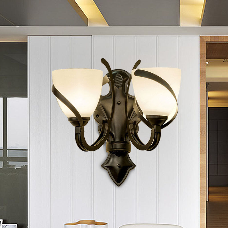 Vivolux | Witte Glas Zwarte Wandlamp Koepel 1/2-Licht Vintage Wandlicht Kandelaar met Bochtige Arm voor Porche