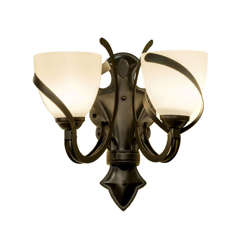 Vivolux | Witte Glas Zwarte Wandlamp Koepel 1/2-Licht Vintage Wandlicht Kandelaar met Bochtige Arm voor Porche