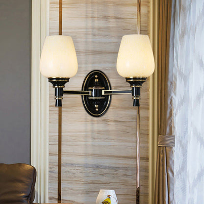 Vivolux | 1/2-Birnen Wandmontageleuchte mit Kegel Weiße Glas Shade Traditionelle Wohnzimmer Wandlampe in Schwarz