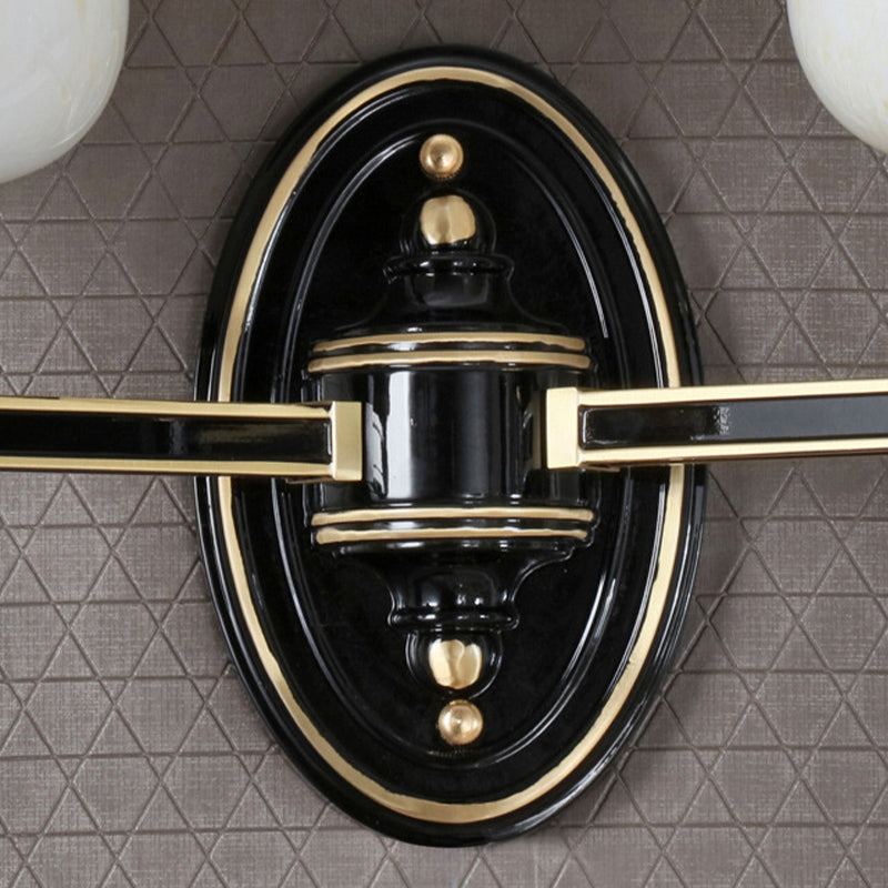 Vivolux | 1/2-Birnen Wandmontageleuchte mit Kegel Weiße Glas Shade Traditionelle Wohnzimmer Wandlampe in Schwarz