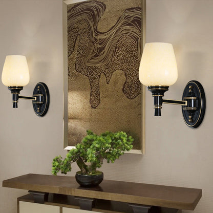 Vivolux | 1/2-Birnen Wandmontageleuchte mit Kegel Weiße Glas Shade Traditionelle Wohnzimmer Wandlampe in Schwarz