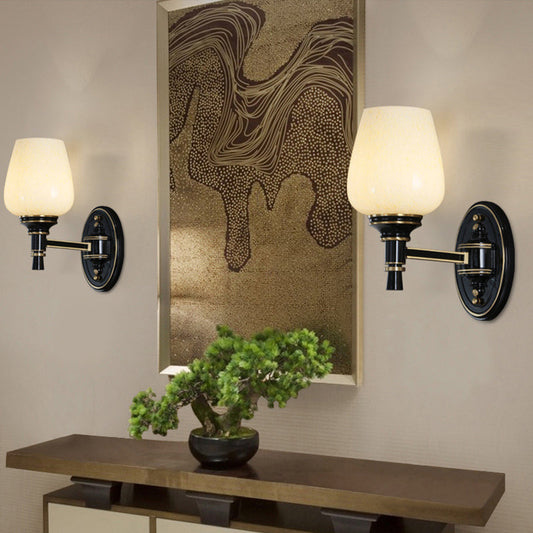 Vivolux | 1/2-Birnen Wandmontageleuchte mit Kegel Weiße Glas Shade Traditionelle Wohnzimmer Wandlampe in Schwarz