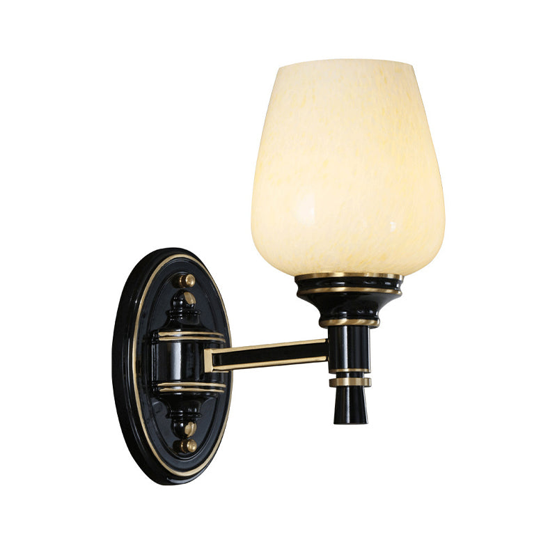 Vivolux | 1/2-Birnen Wandmontageleuchte mit Kegel Weiße Glas Shade Traditionelle Wohnzimmer Wandlampe in Schwarz