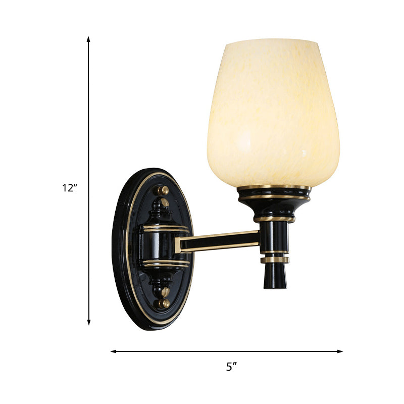 Vivolux | 1/2-Birnen Wandmontageleuchte mit Kegel Weiße Glas Shade Traditionelle Wohnzimmer Wandlampe in Schwarz