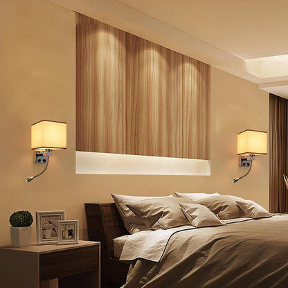 Vivolux | 1 Leichte Stoff Wandlampe Licht Einfacher Stil Beige/Braun Kubische Schlafzimmer Wandmontage Licht