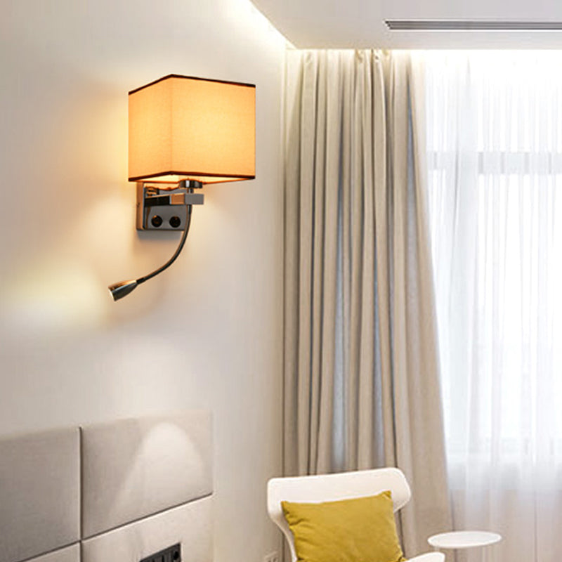 Vivolux | 1 Leichte Stoff Wandlampe Licht Einfacher Stil Beige/Braun Kubische Schlafzimmer Wandmontage Licht