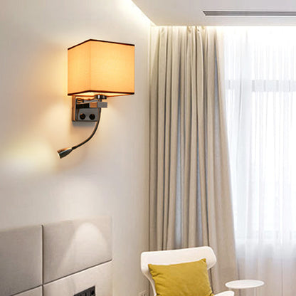 Vivolux | 1 Leichte Stoff Wandlampe Licht Einfacher Stil Beige/Braun Kubische Schlafzimmer Wandmontage Licht