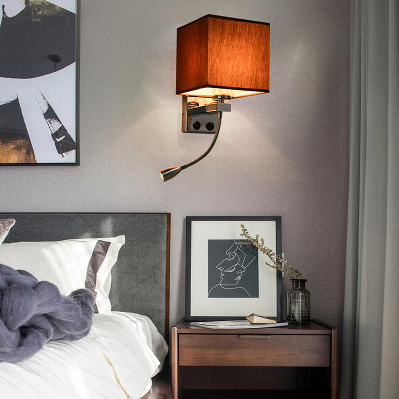 Vivolux | 1 Leichte Stoff Wandlampe Licht Einfacher Stil Beige/Braun Kubische Schlafzimmer Wandmontage Licht