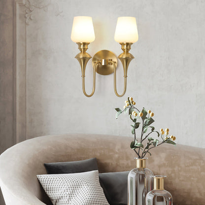 Vivolux | Cone White Glass Wandlamp Licht Traditioneel 1/2 Lichten Slaapkamer Wandgemonteerd Licht in Goud/Zwart