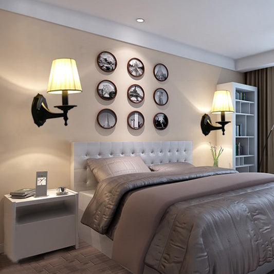 Vivolux | Tapered Schlafzimmer Wandleuchte Rustic Stoff 1/2 Lichter Flachs/Weiß Wandmontierte Licht