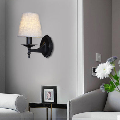 Vivolux | Tapered Schlafzimmer Wandleuchte Rustic Stoff 1/2 Lichter Flachs/Weiß Wandmontierte Licht