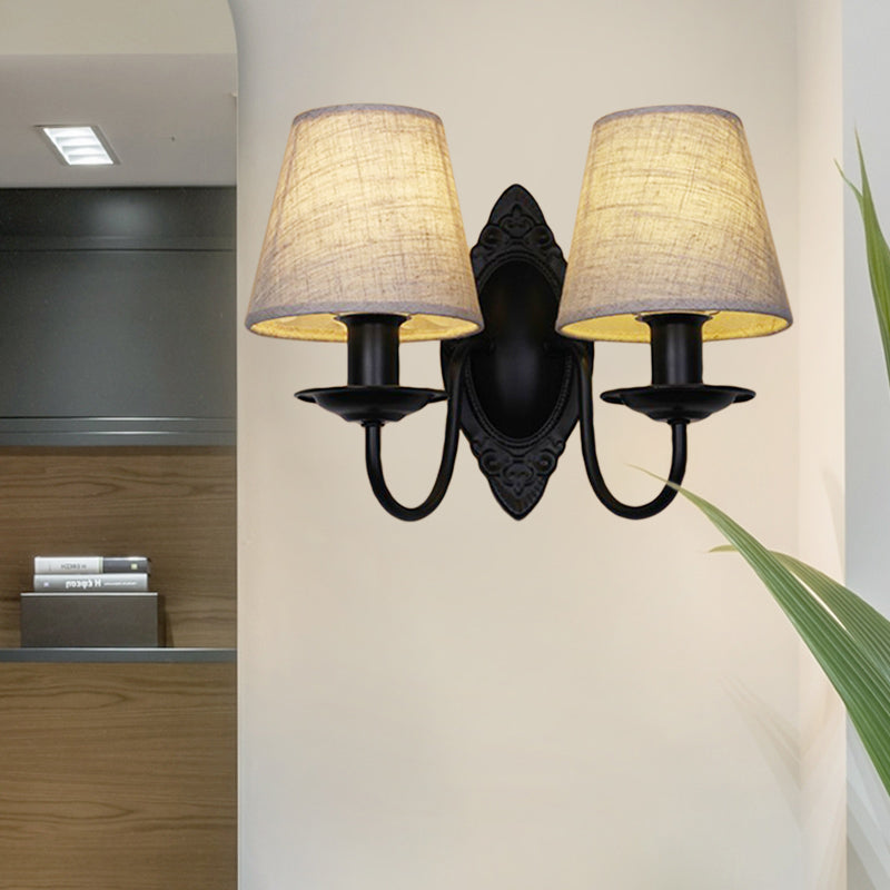 Vivolux | Tapered Schlafzimmer Wandleuchte Rustic Stoff 1/2 Lichter Flachs/Weiß Wandmontierte Licht