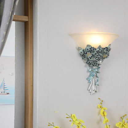 Vivolux | Uitlopende Corridor Licht Wandlamp Fitting Vintage Amber/Wit Glas 1 Licht Blauw/Goud Bloemen Sconces Licht