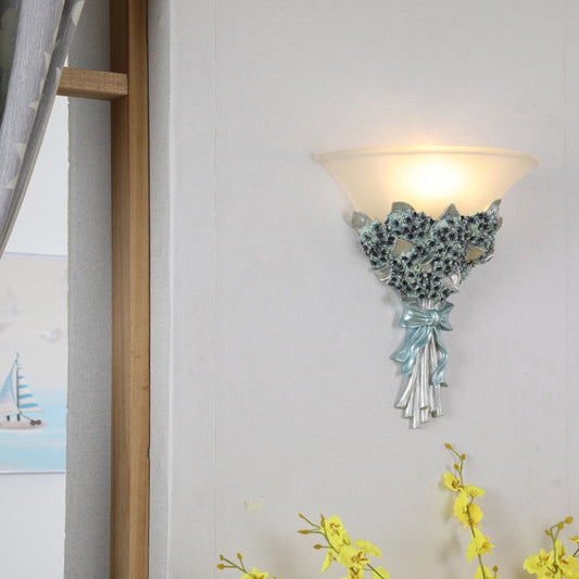 Vivolux | Uitlopende Corridor Licht Wandlamp Fitting Vintage Amber/Wit Glas 1 Licht Blauw/Goud Bloemen Sconces Licht