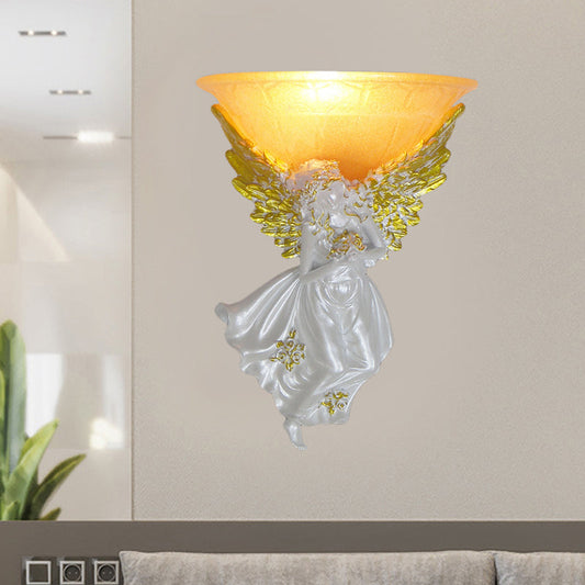 Vivolux | Ausladende Wohnzimmer-Wandleuchte Einfache Stil Frosted/Amber Glas 1 Licht Wandleuchte mit Gold/Weiß Engel nach Rechts/Links