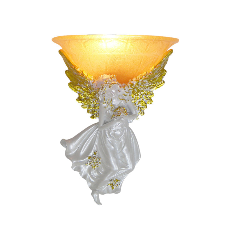 Vivolux | Ausladende Wohnzimmer-Wandleuchte Einfache Stil Frosted/Amber Glas 1 Licht Wandleuchte mit Gold/Weiß Engel nach Rechts/Links